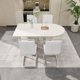 63 "medieval modern cream style MDF dining table and PU armless dining chair set 4. Silver plated metal leg dining chair set