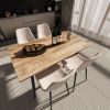 47" Modern minimalist MDF wood color dining table and Beige dining chair for 4,black metal legs, small sized dining table, office desk, kitchen table