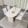 63 "medieval modern cream style MDF dining table and PU armless dining chair set 4. Silver plated metal leg dining chair set