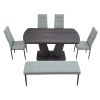 63" Modern Style 6-piece Dining Table with 4 Chairs & 1 Bench, Table with Wood Veneers Tabletop and V-shaped Table Legs