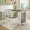 TREXM 5-Piece Multi-Functional Rubber Wood Counter Height Dining Set with Padded Chairs and Integrated 9 Bar Wine Compartment