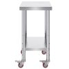 VEVOR 24x18x34 Inch Stainless Steel Work Table 3-Stage Adjustable Shelf with 4 Wheels Heavy Duty Commercial Food Prep Worktable with Brake for Kitchen