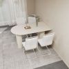 63 "medieval modern cream style MDF dining table and PU armless dining chair set 4. Silver plated metal leg dining chair set