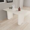 63 "medieval modern cream style MDF dining table and PU armless dining chair set 4. Silver plated metal leg dining chair set