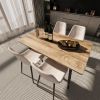 47" Modern minimalist MDF wood color dining table and Beige dining chair for 4,black metal legs, small sized dining table, office desk, kitchen table