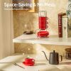 Sweese 4 Ounce Porcelain Stackable Espresso Cups With Saucers And Metal Stand Set Of 4, Red