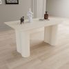 63 "medieval modern cream style MDF dining table and PU armless dining chair set 6. Silver plated metal legs dining chair set for home kitchen gatheri