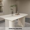 63 "medieval modern cream style MDF dining table and PU armless dining chair set 4. Silver plated metal leg dining chair set