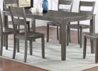 Transitional 7pc Dining Set Rectangular Table Wood Base Ladder Back Chairs Gray Finish Wooden Dining Room Furniture