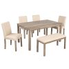 6-Piece Dining Table Set, Wooden Dining Table Set for 6, Kitchen Dining Table Set with 4 Upholstered Chairs and a Bench for Kitchen
