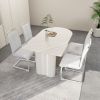 63 "medieval modern cream style MDF dining table and PU armless dining chair set 4. Silver plated metal leg dining chair set