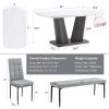 6-Piece Dining Table Set for 6, Faux Marble Table with V-shaped Legs and 4 Upholstered Chairs & Bench, Modern Dining Room Set for Kitchen, Dining Room