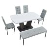6-Piece Dining Table Set for 6, Faux Marble Table with V-shaped Legs and 4 Upholstered Chairs & Bench, Modern Dining Room Set for Kitchen, Dining Room