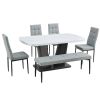 6-Piece Dining Table Set for 6, Faux Marble Table with V-shaped Legs and 4 Upholstered Chairs & Bench, Modern Dining Room Set for Kitchen, Dining Room