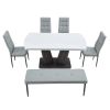 6-Piece Dining Table Set for 6, Faux Marble Table with V-shaped Legs and 4 Upholstered Chairs & Bench, Modern Dining Room Set for Kitchen, Dining Room