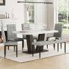 6-Piece Dining Table Set for 6, Faux Marble Table with V-shaped Legs and 4 Upholstered Chairs & Bench, Modern Dining Room Set for Kitchen, Dining Room